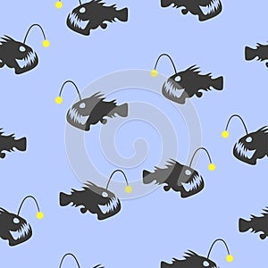 Seamless angler fish pattern. Vector marine background with anglers