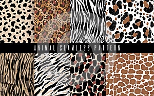 Seamless animal abstract pattern set art. Texture with Hand Painted Crossing Brush Strokes for Print. Fur texture background.