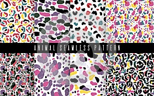 Seamless animal abstract pattern set art. Texture with Hand Painted Crossing Brush Strokes for Print. Fur texture background.