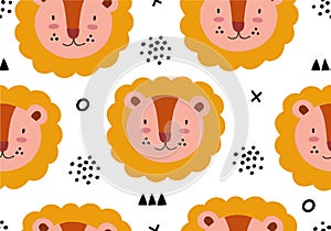 Seamless animal jungle pattern with lion
