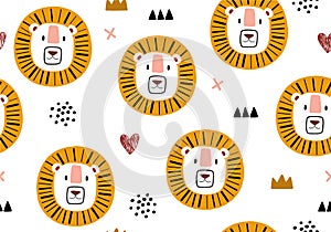 Seamless animal jungle pattern with lion