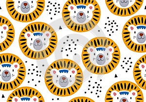 Seamless animal jungle pattern with lion