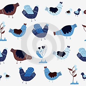 Seamless animal pattern with hand drawn hen and chick. creative animal designs for fabric, wrapping, wallpaper, textile, apparel photo