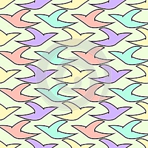 Seamless animal pattern vector background colorful abstract vintage retro art flying birds with pastel colors pink yellow blue pur