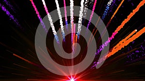 Seamless Animation of abstract colorful red light fireball and fireworks shooting into the sky and with shiny particle trail eleme
