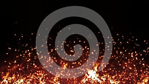 Seamless animation of abstract fire flame burning. Fire and ash flying the sky from hot burning background pattern