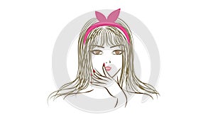 Seamless animation of a beautiful stylish cartoon woman girl show and love facial expression in fashion and beauty concept