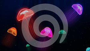 Seamless animation colorful jellyfish in deep sea underwater background pattern in fantasy marine concept