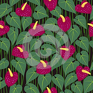Seamless anturium flower pattern background