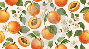 Apricot fruit seamless pattern vector illustration background for textile and design elements