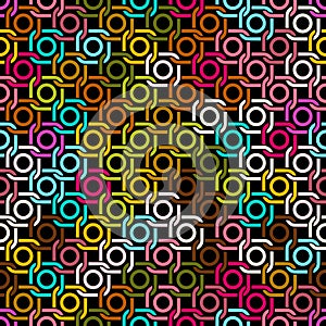 Seamless arabesque grid pattern. Vector illustration with circles and squares.