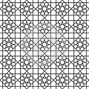 Seamless arabic geometric ornament in black and white.Average thickness lines