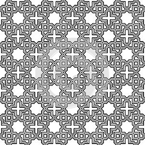 Seamless arabic geometric ornament in black and white.Fine and average lines