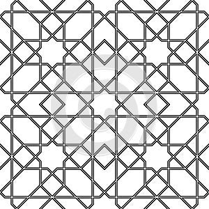 Seamless arabic geometric ornament in black and white.Thin doubled lines