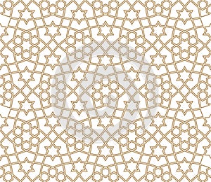 Seamless arabic geometric ornament in brown color.Average doubled lines