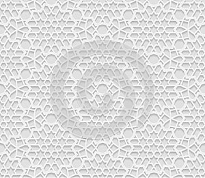 Seamless arabic geometric pattern, 3D white background, indian ornament