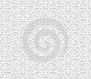 Seamless arabic geometric pattern, 3D white pattern, indian ornament, persian motif, vector. Endless texture can be used for wal