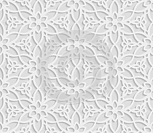 Seamless arabic geometric pattern, 3D white background, indian ornament, persian motif, vector texture. Endless texture are suita