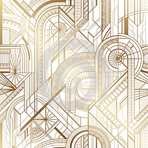 Seamless art deco geometric gold and white pattern