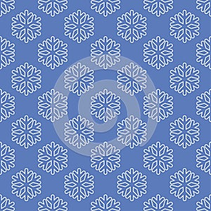 Seamless art pattern with snowflakes on blue