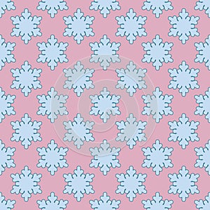 Seamless art pattern with snowflakes blue on pink