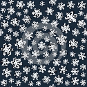 Seamless art pattern with snowflakes on dark blue