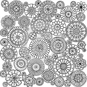 Seamless asian ethnic floral mandala doodle black and white pattern photo