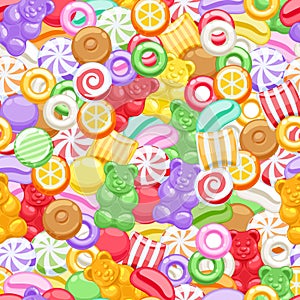 Seamless assorted sweets candies background photo