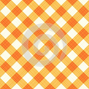 Seamless autumn colors gingham fabric cloth, tablecloth, pattern, swatch, background, or wallpaper with fabric texture visible. Di