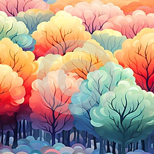 Seamless autumn forest background. Colorful trees. Vector illustration