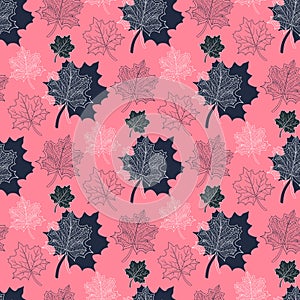 Seamless Autumn pattern,abstract leaf on a pink