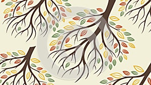 Seamless autumn pattern with bare tree branches and falling leaves. vector design Generative AI