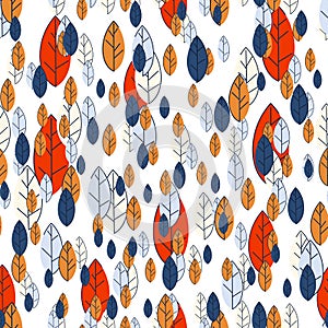 Seamless autumn pattern from colorful leaves. Strict flat design. Printing on fabric, wrapping paper. Vector