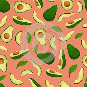 Seamless avocado pattern. Diet fruit, healthy natural food and ripe avocados vector illustration
