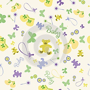 Seamless Baby Pattern with Bootees and Bear.