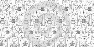 Seamless baby pattern with cats, fox, squirrel and bear birthday paty for animals Hand drawn photo