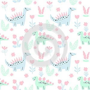 Seamless baby pattern with dinosaurs vector illustration.