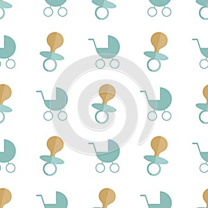 Seamless baby pattern. Many small locomotives on white background.