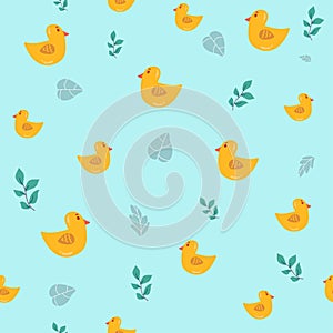 Seamless baby pattern in pastel colors with toys objects. ducks Vector Illustration for printing, backgrounds, covers