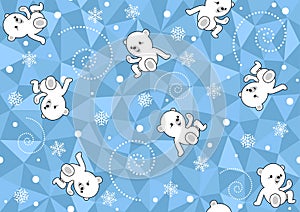 Seamless Baby Pattern with Polar Bear on Blue