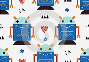 Seamless baby pattern with robot, nursery digital paper