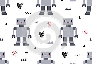 Seamless baby pattern with robot, nursery digital paper