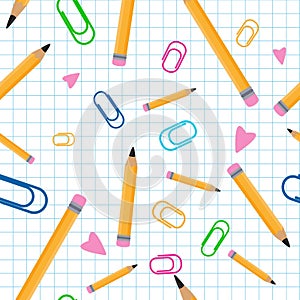 Seamless Back to school yellow pencil pattern flat style vector illustration