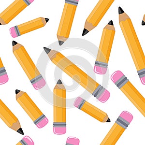 Seamless Back to school yellow pencil pattern flat style vector illustration