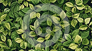 a seamless background adorned with lush green leaves, offering a natural and invigorating backdrop for various designs