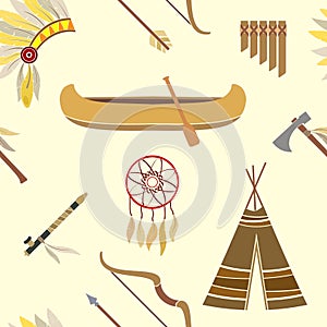 Seamless background with american indian icons