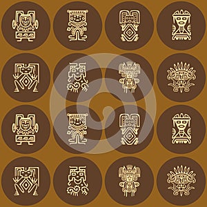 Seamless background with American Indians relics dingbats characters