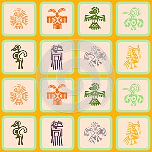 Seamless background with American Indians relics dingbats characters