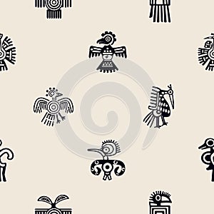 Seamless background with American Indians relics dingbats characters