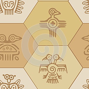 Seamless background with American Indians relics dingbats characters